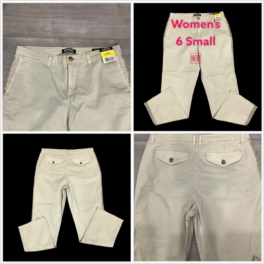Women's Buffalo David Bitton 6 Small Chino Khakis Pants Khaki Stretch Frayed Hem